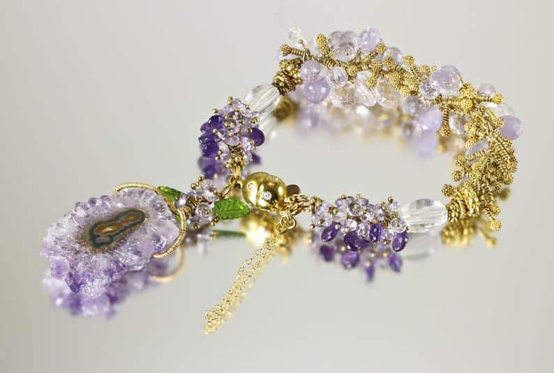 Raw amethyst bracelet, purple amethyst jewelry, handmade, beaded bracelet, amethyst stalactite, February birthstone jewelry gifts for women