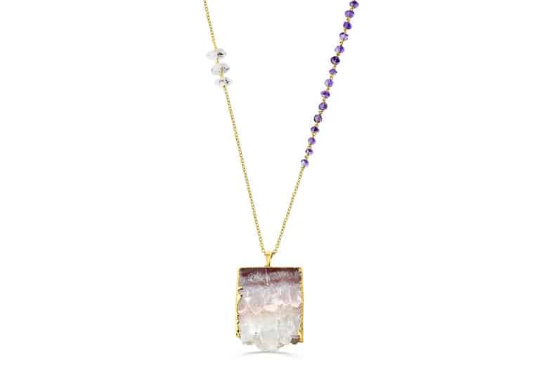 Thea - Amethyst Stalactite slice 30 inch long necklace