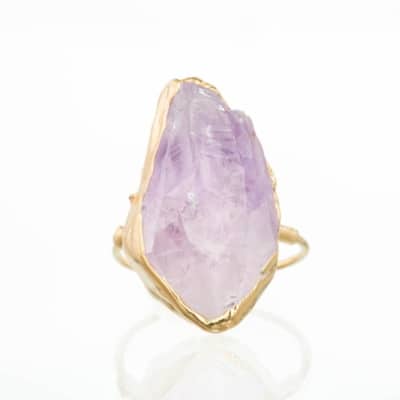 Vertical Raw Amethyst Ring, Gold Ring, Gemstone Ring, Raw Crystal Ring, Statement Ring, February Birthstone Ring, Boho Ring, Raw Stone Ring