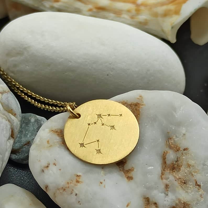 Dainty Aquarius solid gold 14k Celestial Constellation Necklace, Personalized Solid Gold Matte Finish Pendant, Aquarius Gold Necklace