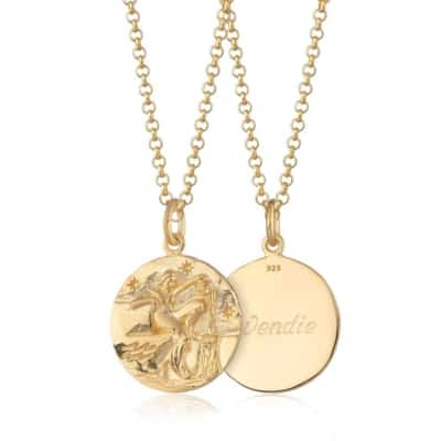 Engraved Gold Plated Aquarius Zodiac Necklace - Aquarius Zodiac Pendant - January or February Birthday Gift - Aquarius Star Sign Gift