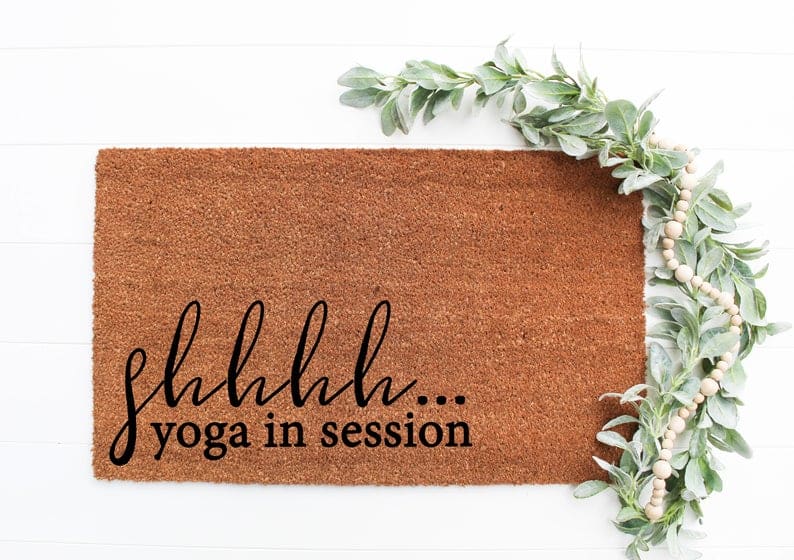 Shhhh... Yoga In Session Doormat - Yoga Studio Welcome Mat Zen Den Sacred Space Custom Cute Funny Door Mat Hand Painted