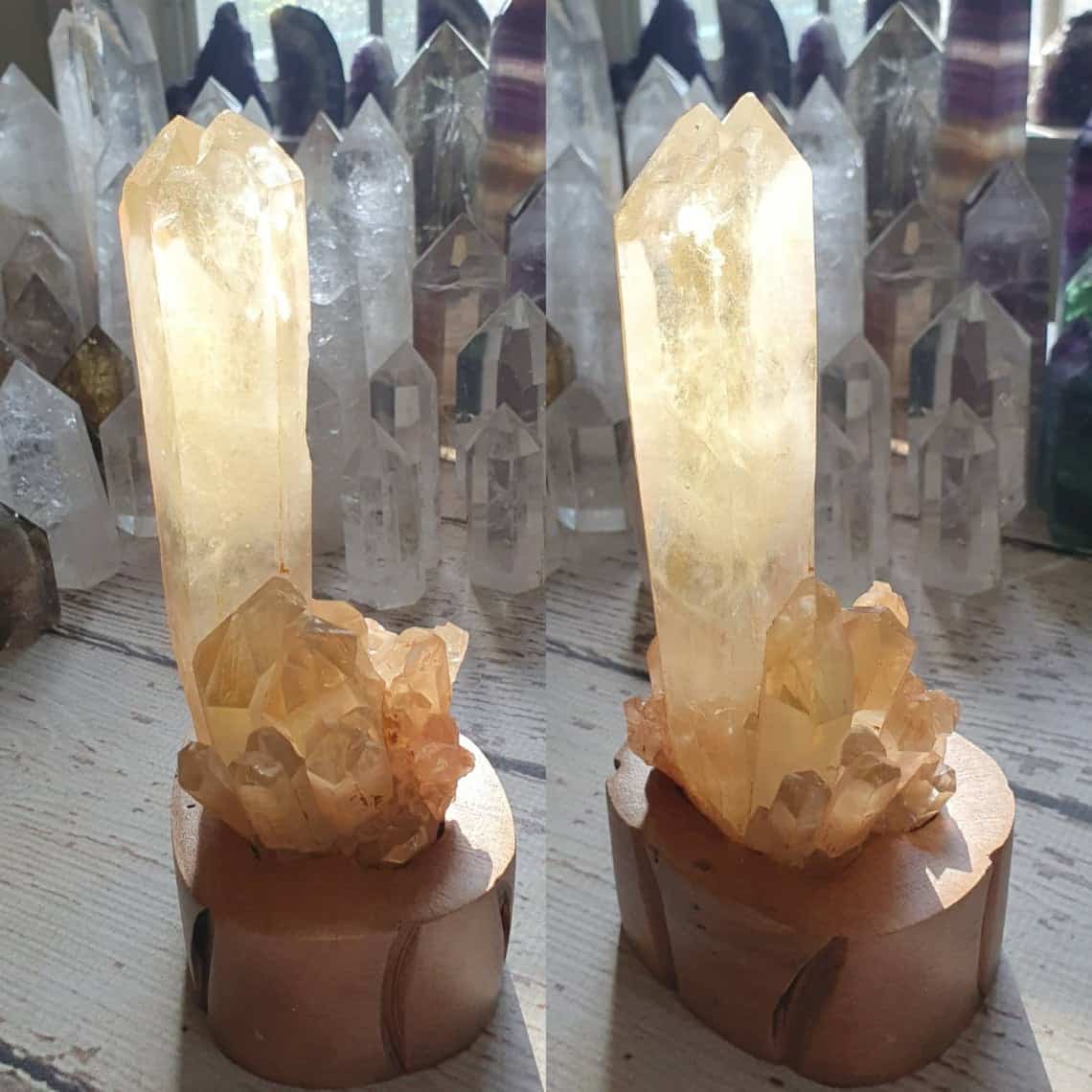 Natural Citrine tower cluster with custom wood stand