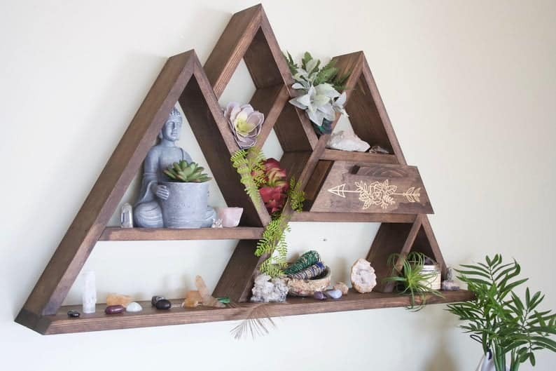 Wood Mountain Shelf, Wood Crystal Display, Crystal Altar Shelf, Essential Oil Display Shelf, Geometric Shelves, Boho Wall Decor, Gem Display