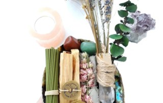 Full Moon Meditation Essentials Smudge Kit. Tibetan Brass Singing Bowl,