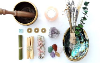 Full Moon Meditation Essentials Smudge Kit. Tibetan Brass Singing Bowl, Abalone Shell, Himalayan Salt