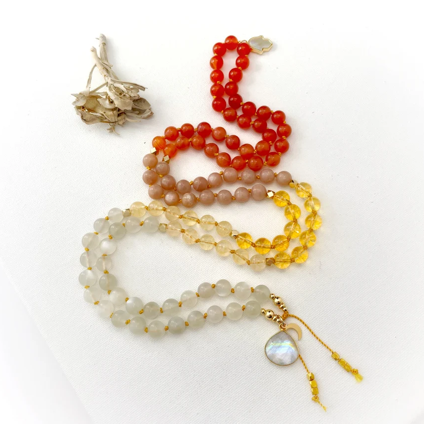 SACRAL Chakra Mala Necklace with Moonstone Citrine Carnelian Mala Bead Gift for Healing